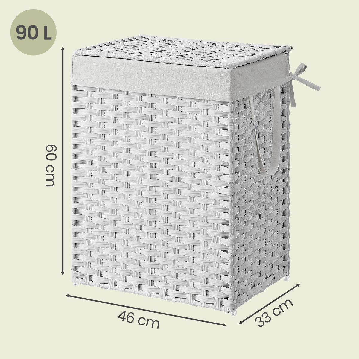 90 L Laundry Basket, Foldable Synthetic Rattan Storage Basket with Lid and Handles, Removable Liners