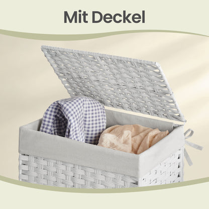 90 L Laundry Basket, Foldable Synthetic Rattan Storage Basket with Lid and Handles, Removable Liners
