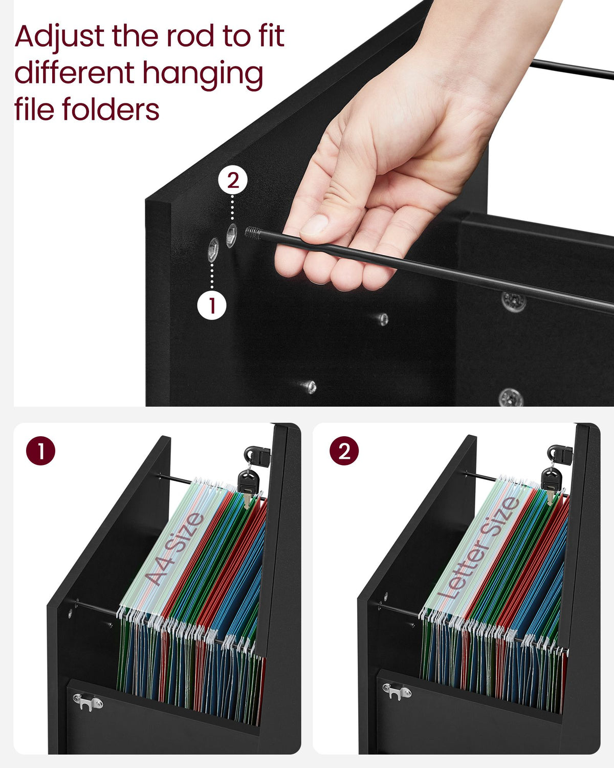 2-Drawer File Cabinet, Small Rolling, Locking, Printer Stand Home Office, A4, Letter-Size Hanging File Folders - image 6