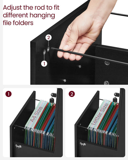 2-Drawer File Cabinet, Small Rolling, Locking, Printer Stand Home Office, A4, Letter-Size Hanging File Folders - image 6