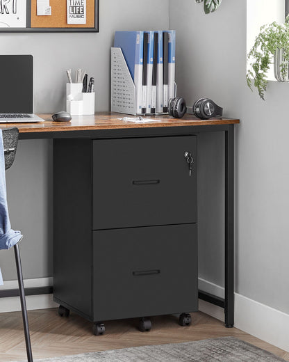 2-Drawer File Cabinet, Locking Filing Cabinet, Black - HWLEXTRA 