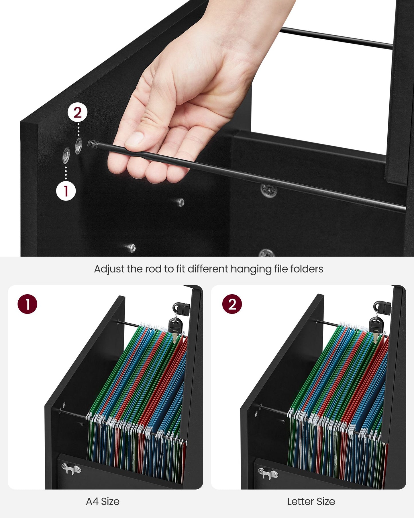 2-Drawer File Cabinet, Locking Filing Cabinet, Black - HWLEXTRA 