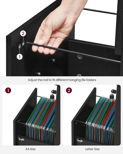 2-Drawer File Cabinet, Locking Filing Cabinet, Black - HWLEXTRA 