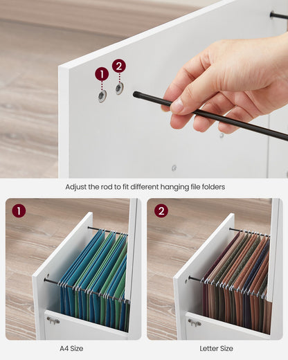 2-Drawer File Cabinet, Small Rolling, Locking, Printer Stand Home Office, A4, Letter-Size Hanging File Folders - image 3