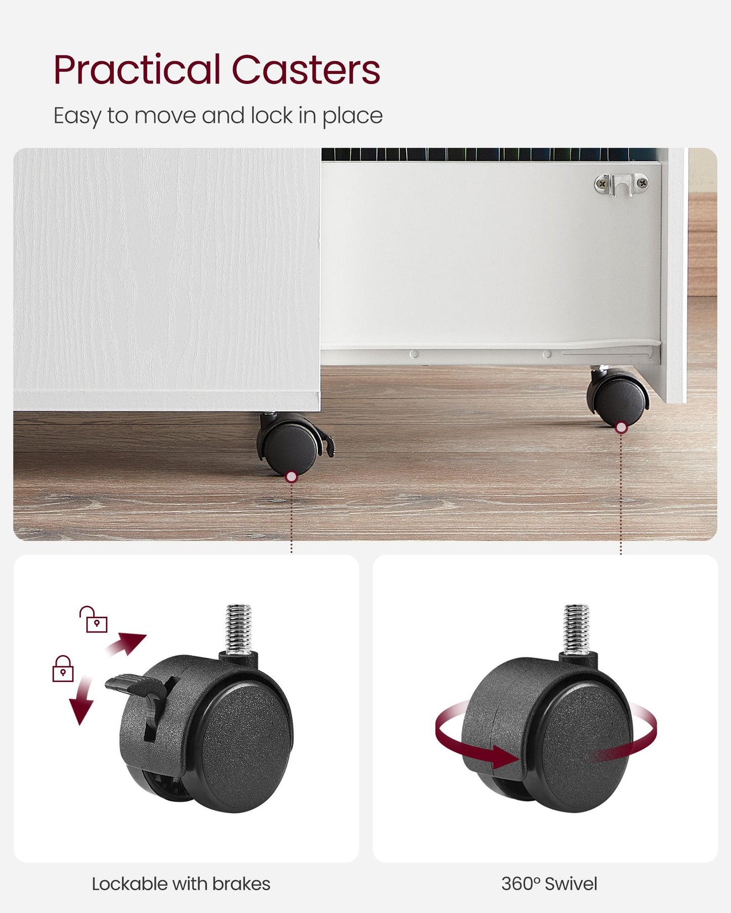 2-Drawer File Cabinet, Small Rolling, Locking, Printer Stand Home Office, A4, Letter-Size Hanging File Folders - image 4