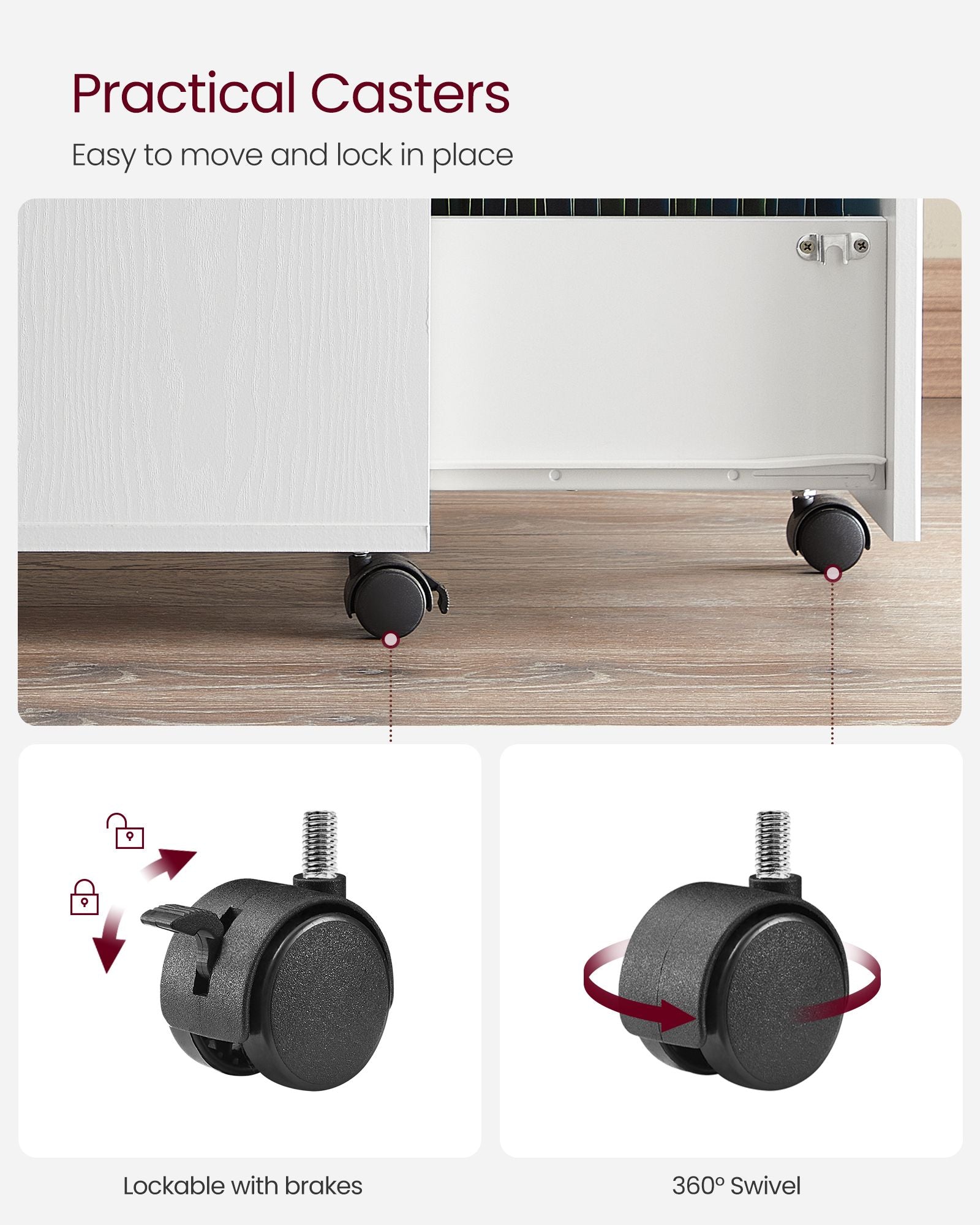 2-Drawer File Cabinet, Small Rolling, Locking, Printer Stand Home Office, A4, Letter-Size Hanging File Folders - image 4
