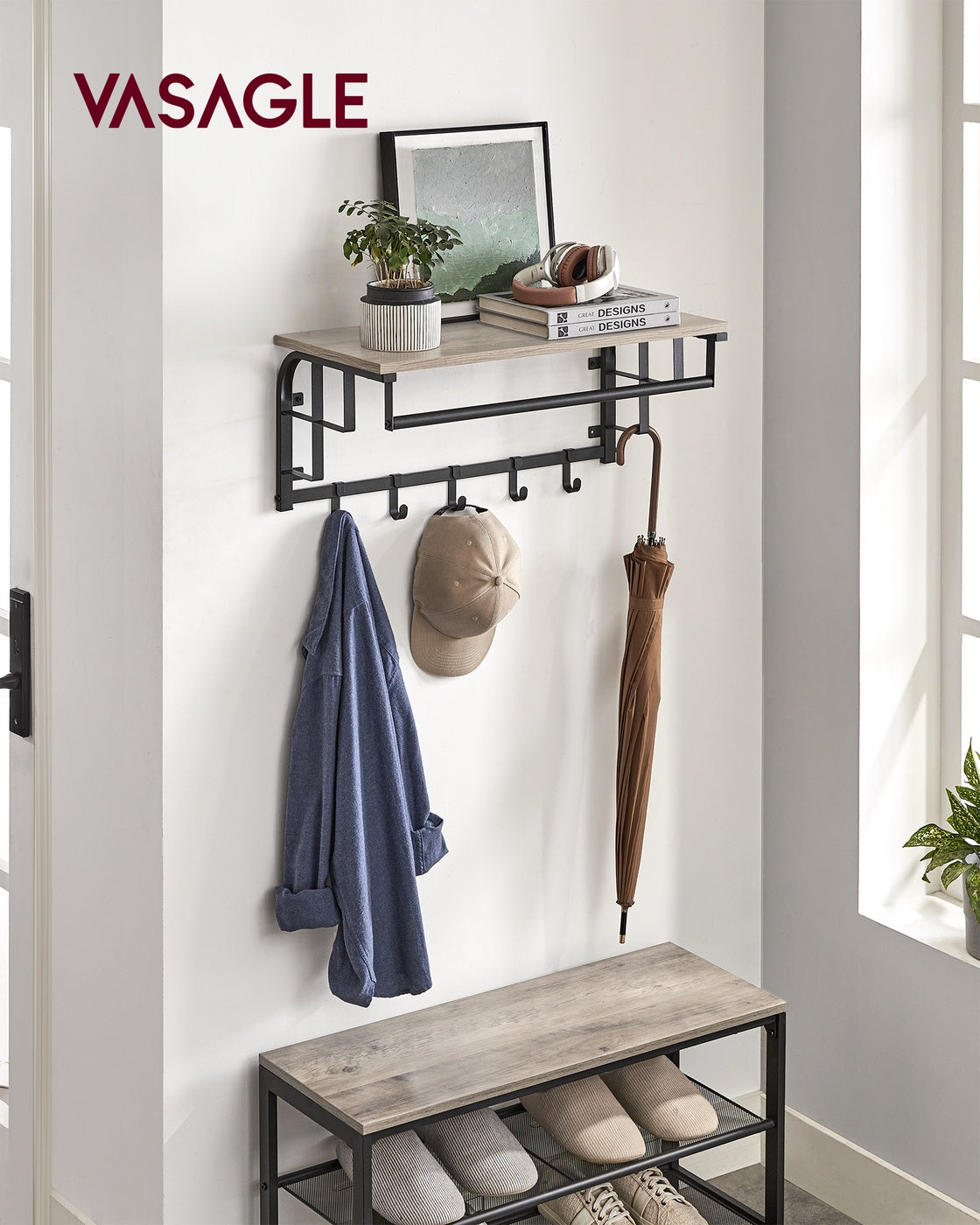 Coat Rack Wall-Mounted, Clothes Rail with 5 Removable Coat Hooks - image 13