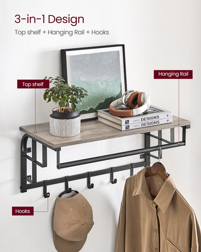 Coat Rack Wall-Mounted, Clothes Rail with 5 Removable Coat Hooks - image 15