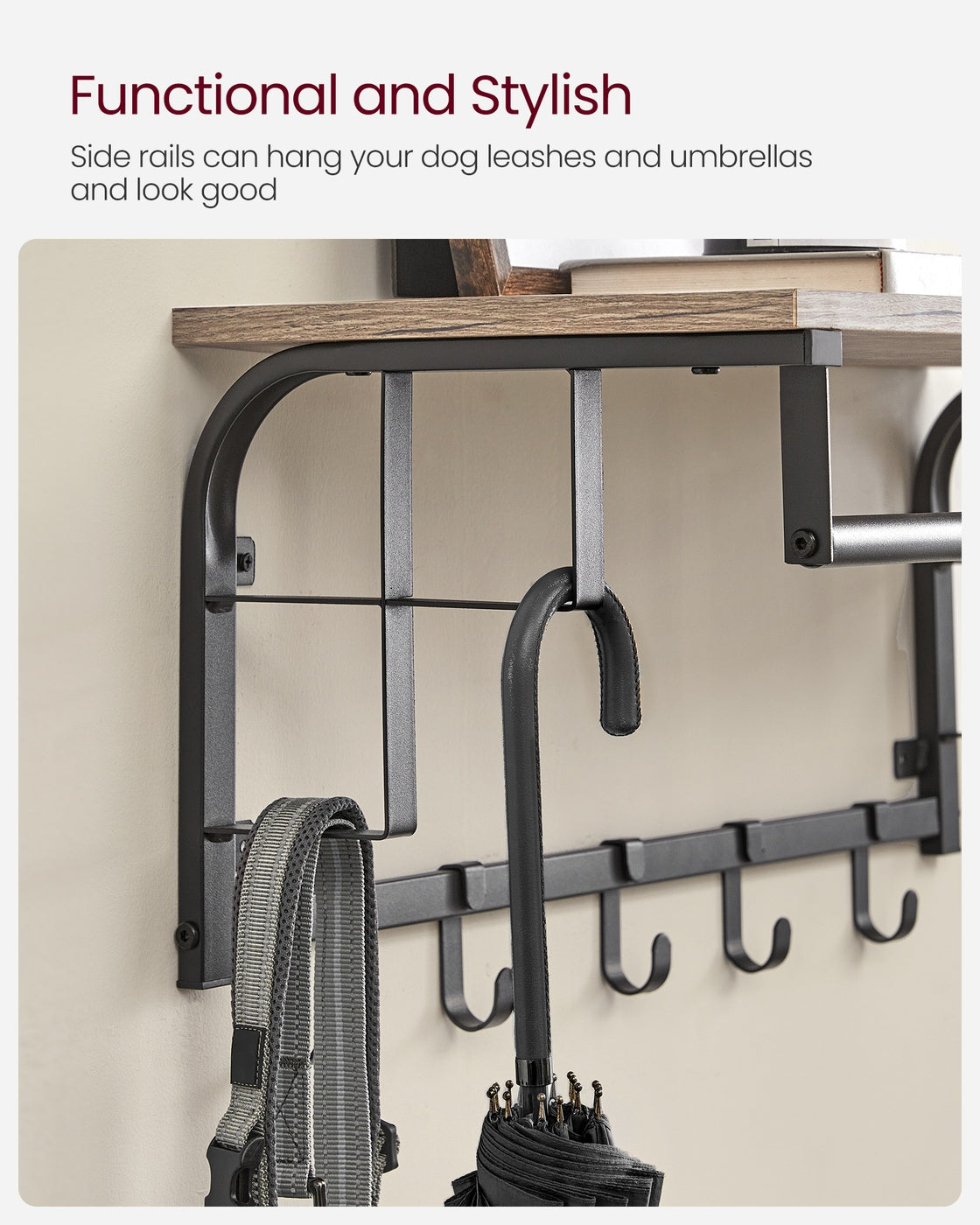 Coat Rack Wall-Mounted, Clothes Rail with 5 Removable Coat Hooks - image 16