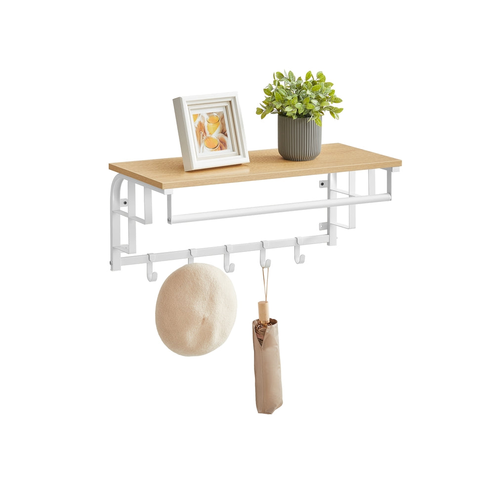 Coat Rack Wall-Mounted with 5 Hooks Golden Oak and Cloud White