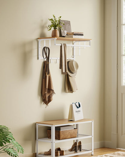 Coat Rack Wall-Mounted with 5 Hooks Golden Oak and Cloud White - image 2