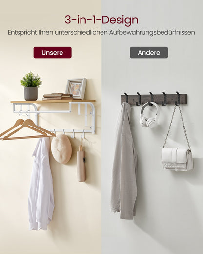 Coat Rack Wall-Mounted with 5 Hooks Golden Oak and Cloud White