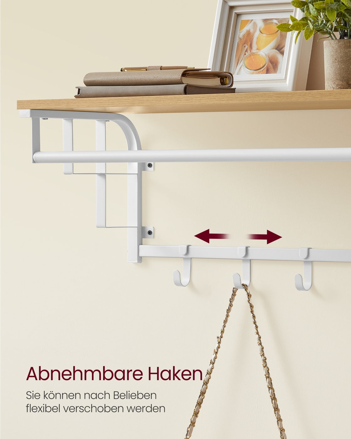 Coat Rack Wall-Mounted with 5 Hooks Golden Oak and Cloud White
