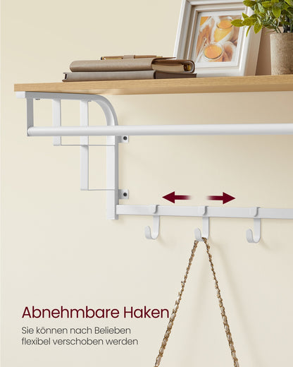 Coat Rack Wall-Mounted with 5 Hooks Golden Oak and Cloud White