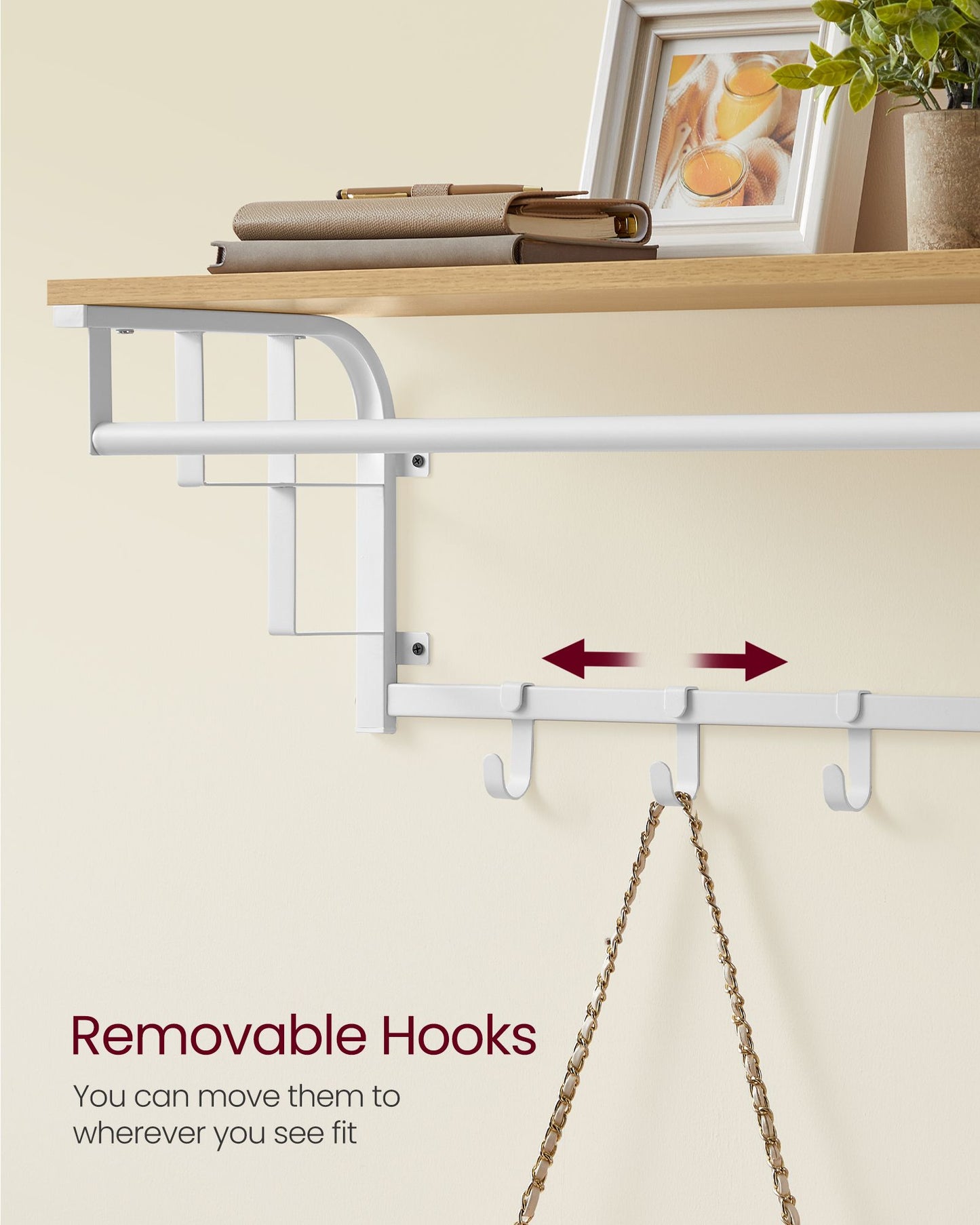 Coat Rack Wall-Mounted with 5 Hooks Golden Oak and Cloud White - image 4