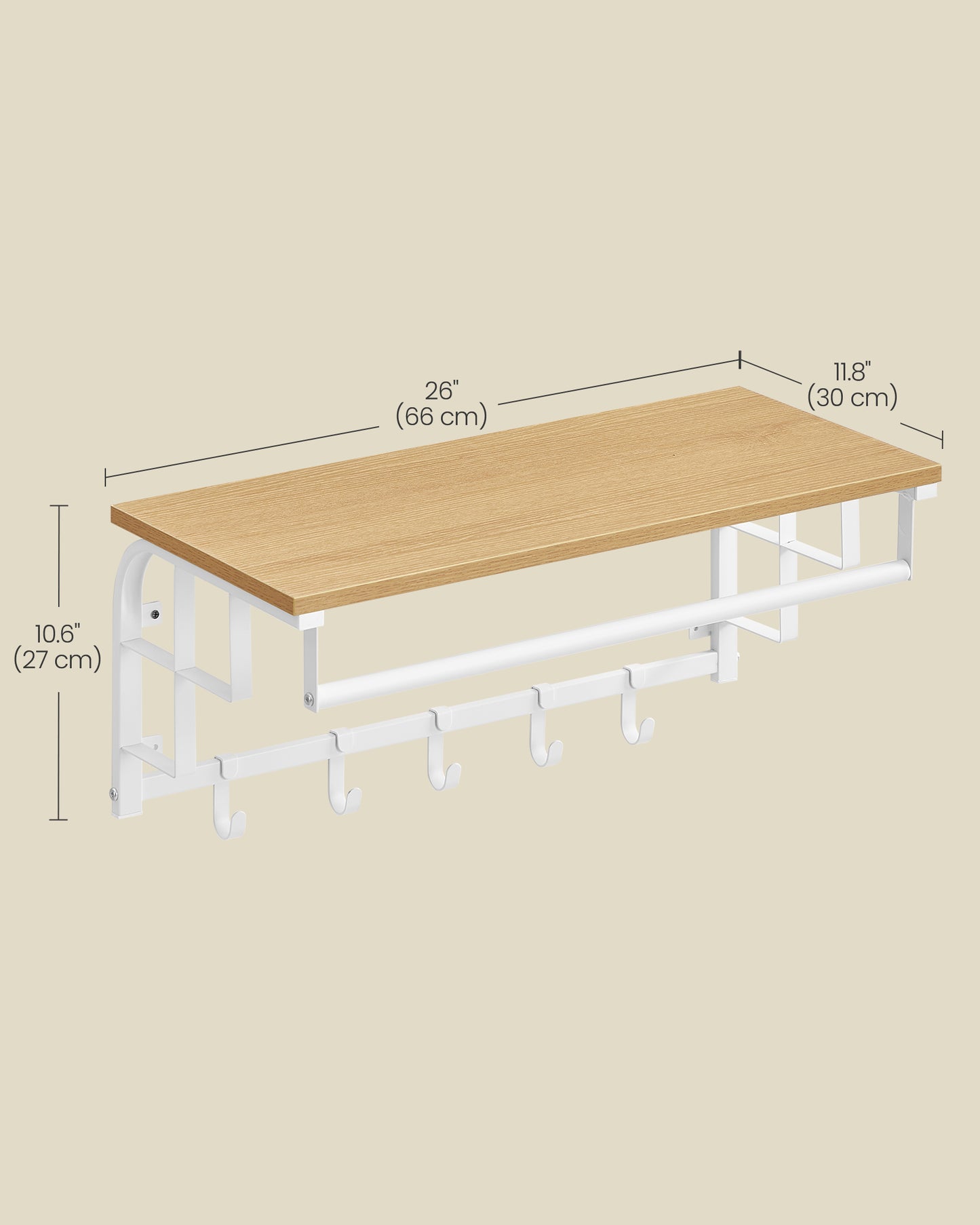 Coat Rack Wall-Mounted with 5 Hooks Golden Oak and Cloud White - image 6
