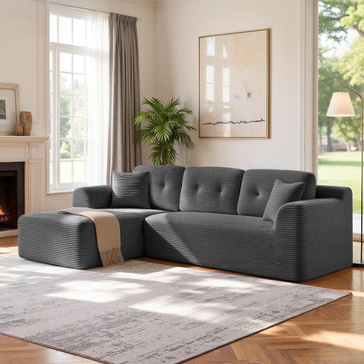 108.3 Inches Boneless Couch with Chaise, Modular Sectional Sofa
