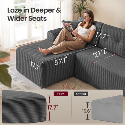 108.3 Inches Boneless Couch with Chaise, Modular Sectional Sofa