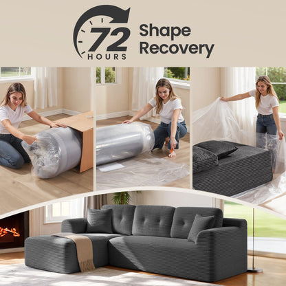 108.3 Inches Boneless Couch with Chaise, Modular Sectional Sofa