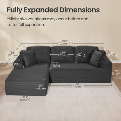 108.3 Inches Boneless Couch with Chaise, Modular Sectional Sofa