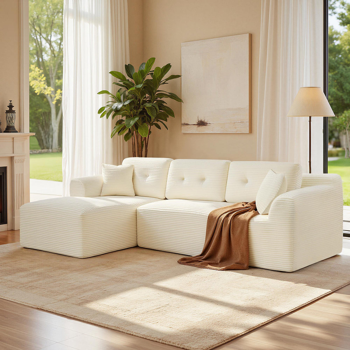 108.3 Inches Boneless Couch with Chaise, Modular Sectional Sofa