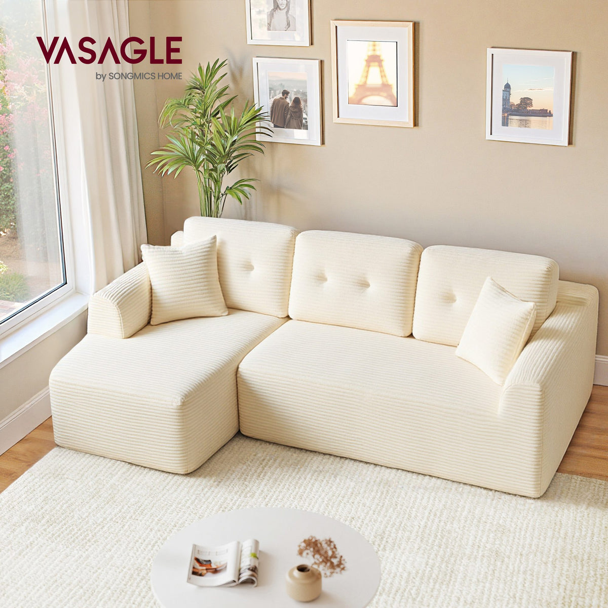 108.3 Inches Boneless Couch with Chaise, Modular Sectional Sofa