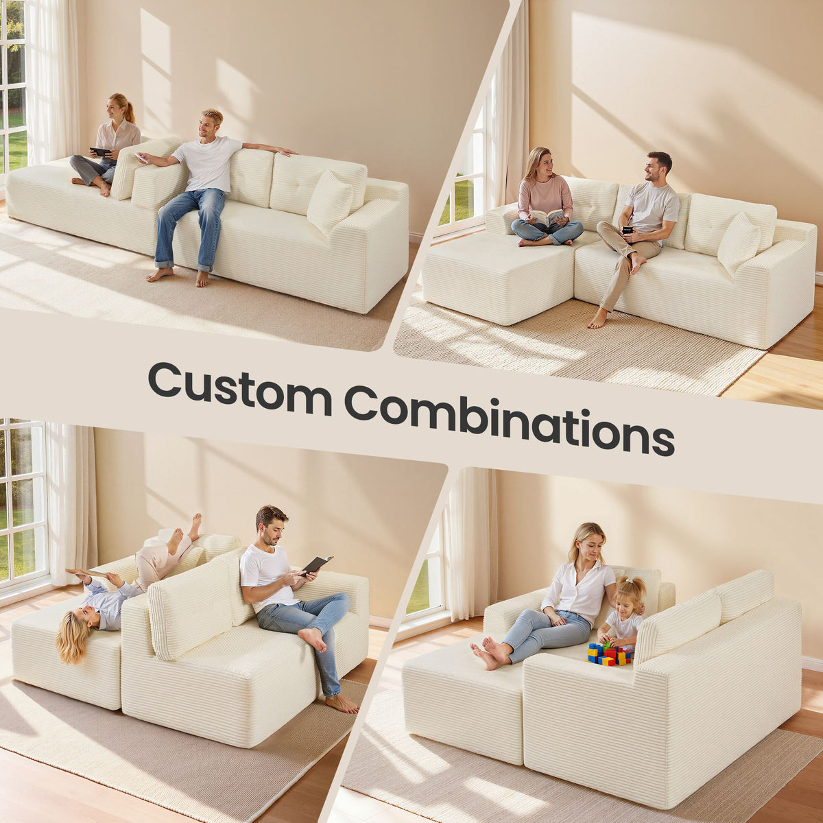 108.3 Inches Boneless Couch with Chaise, Modular Sectional Sofa