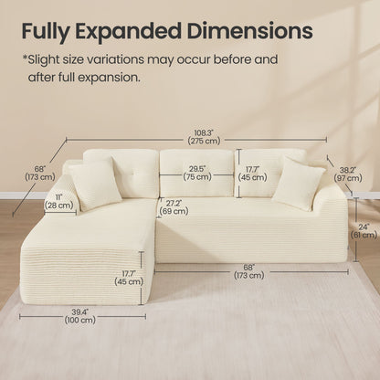 108.3 Inches Boneless Couch with Chaise, Modular Sectional Sofa