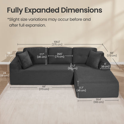 108.3 Inches Boneless Couch with Chaise, Modular Sectional Sofa