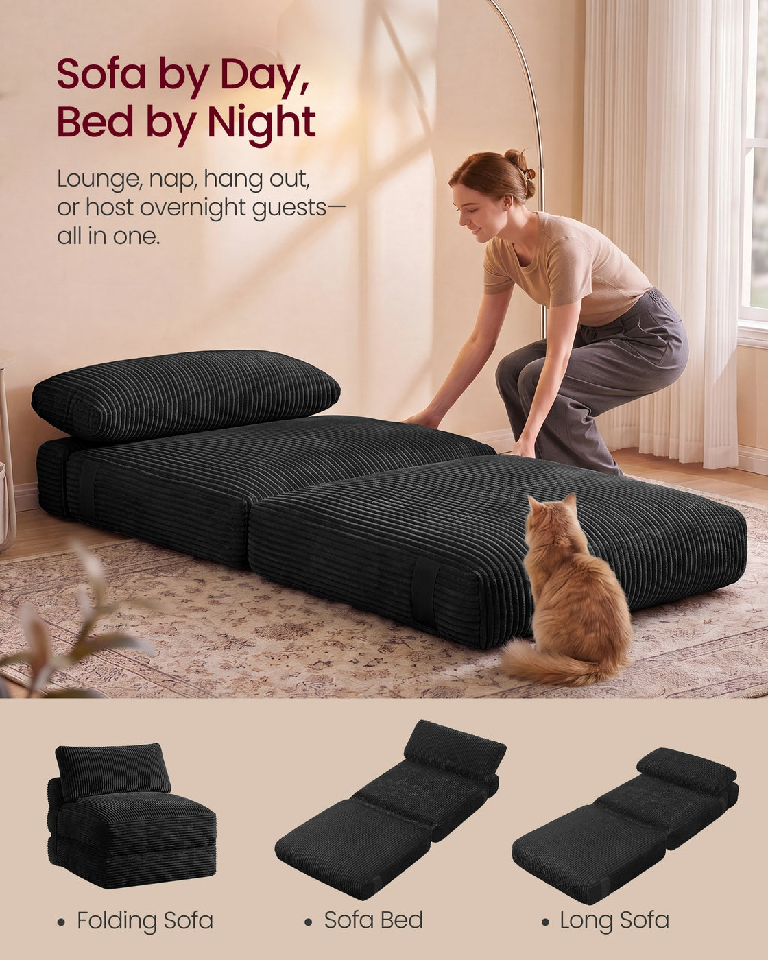Folding Sofa Bed, Convertible Chair Bed with Pillow, Sleeper Chair