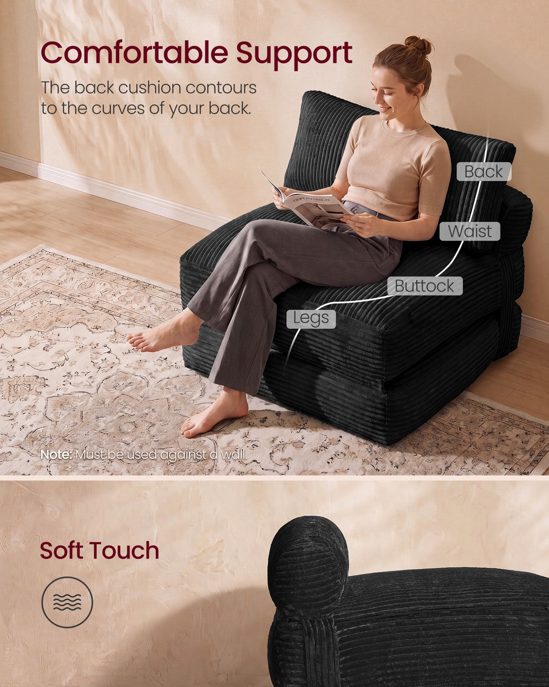 Folding Sofa Bed, Convertible Chair Bed with Pillow, Sleeper Chair
