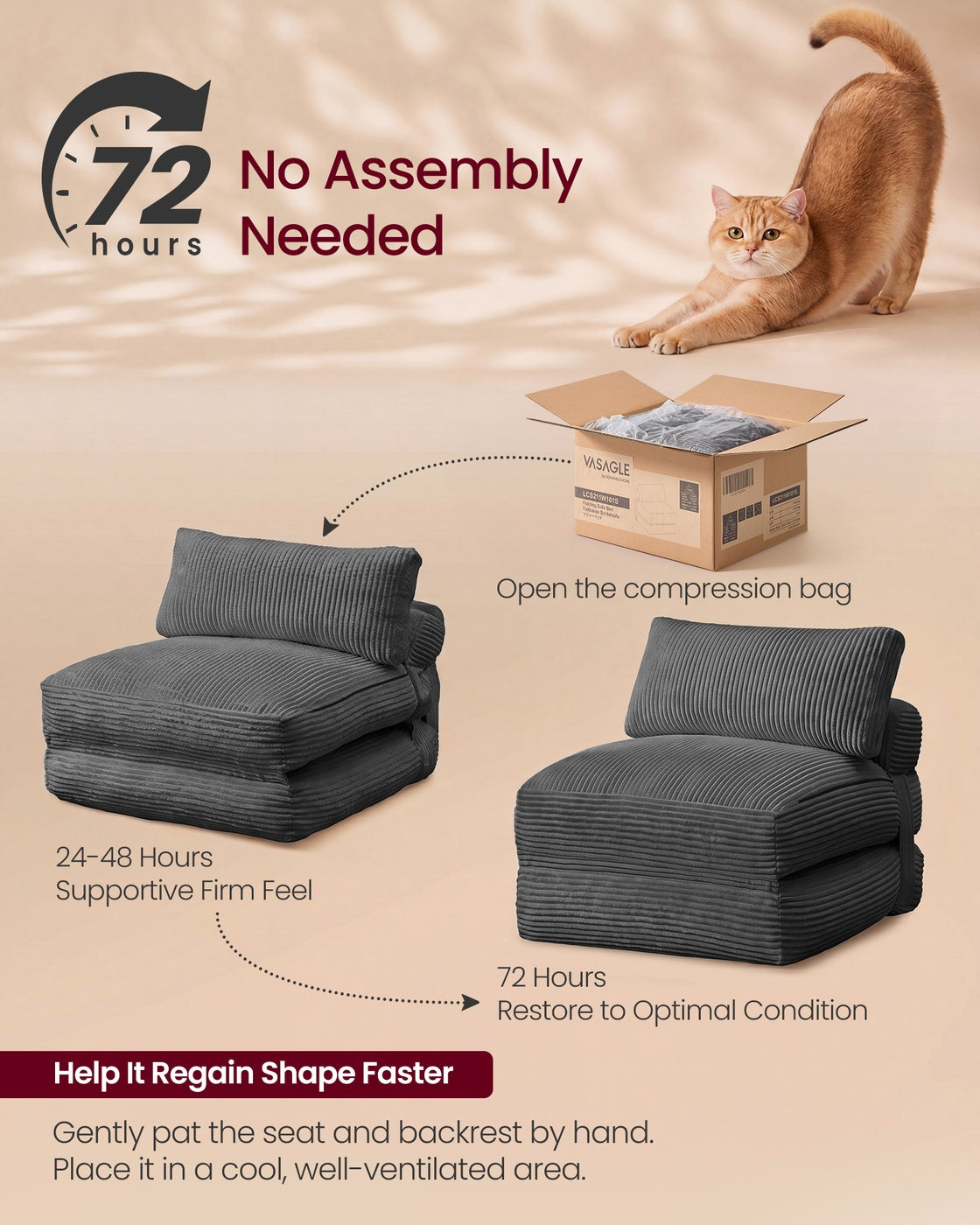 Folding Sofa Bed, Convertible Chair Bed with Pillow, Sleeper Chair