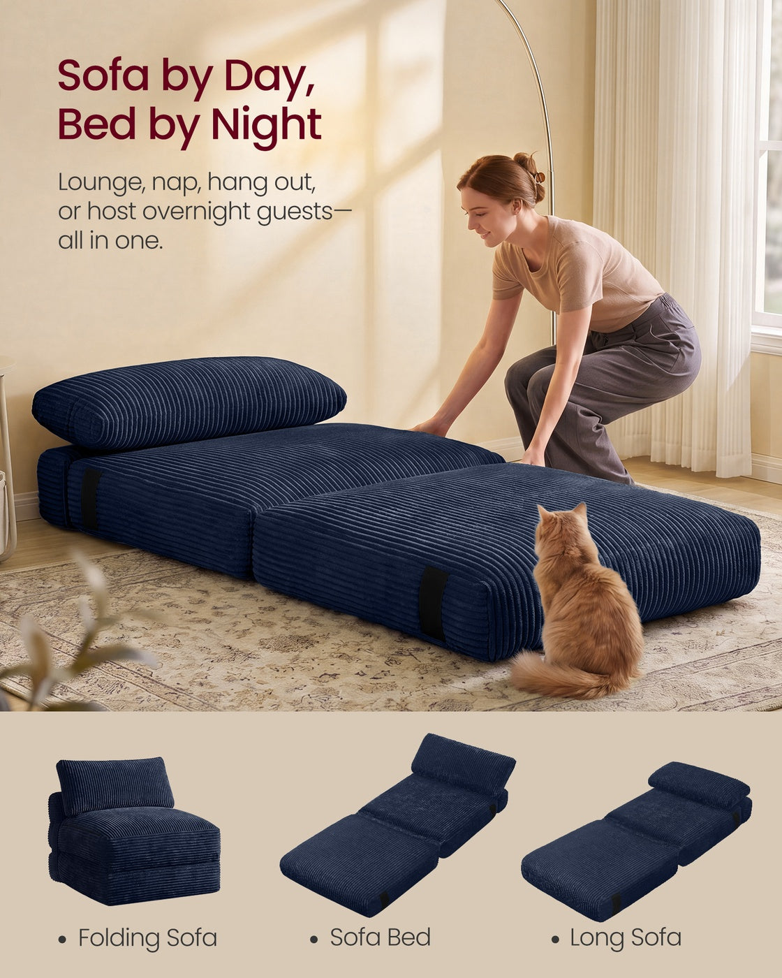 Folding Sofa Bed, Convertible Chair Bed with Pillow, Sleeper Chair