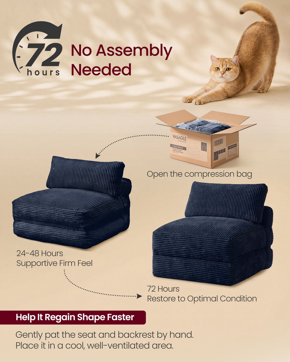 Folding Sofa Bed, Convertible Chair Bed with Pillow, Sleeper Chair