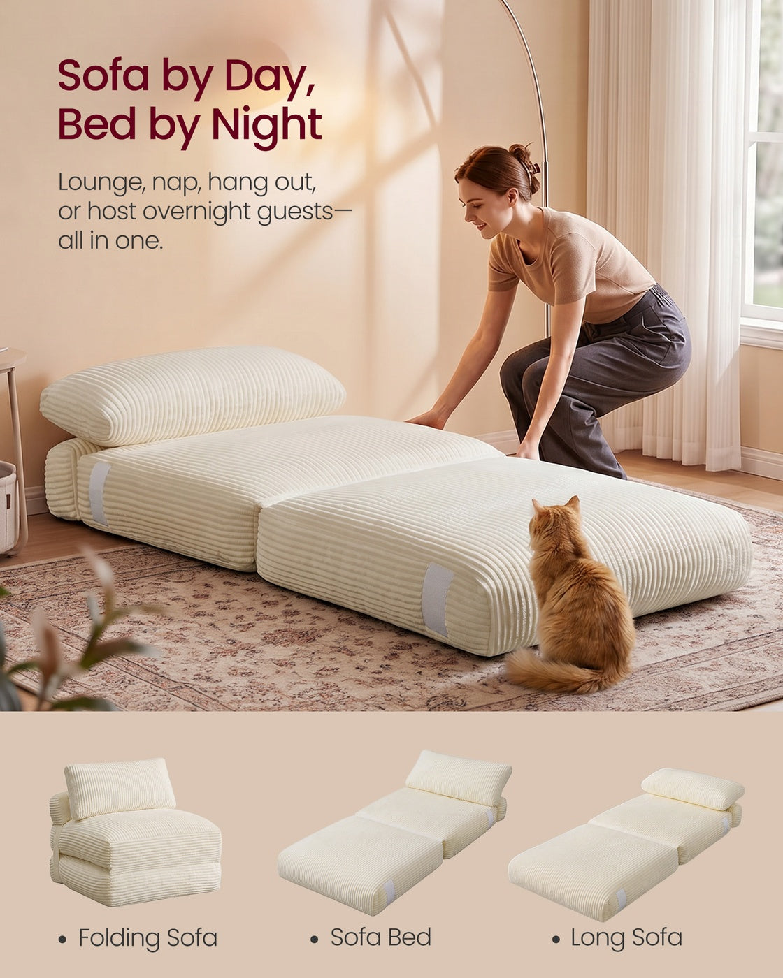 Folding Sofa Bed, Convertible Chair Bed with Pillow, Sleeper Chair
