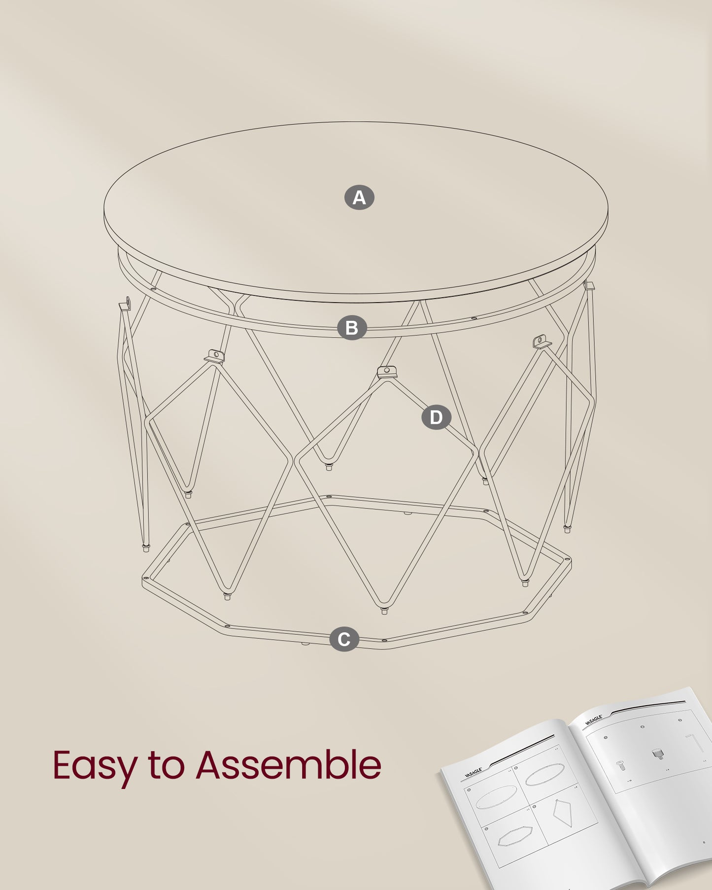 Round Coffee Table with Steel Frame - HWLEXTRA 