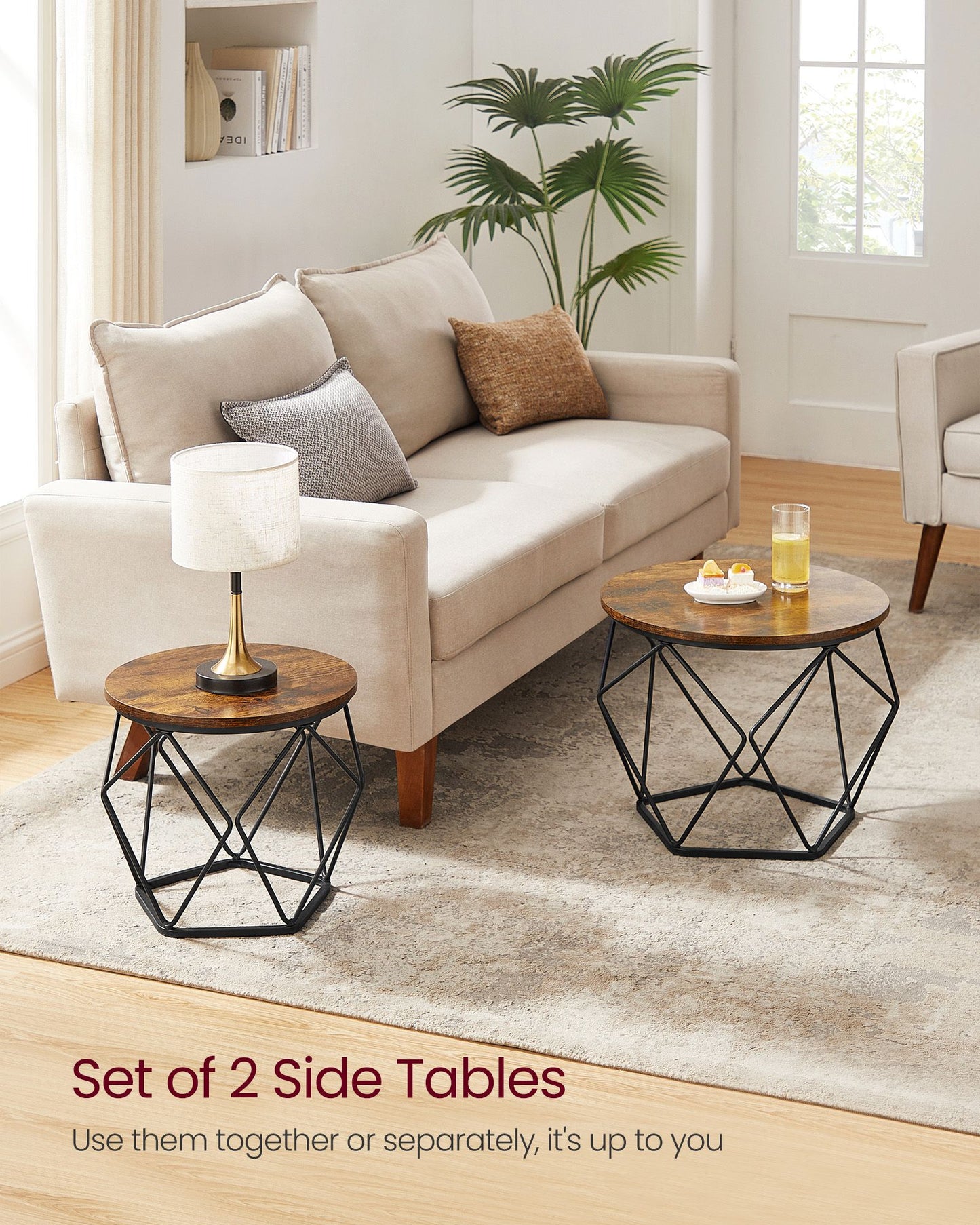 Round Coffee Table with Steel Frame Set of 2