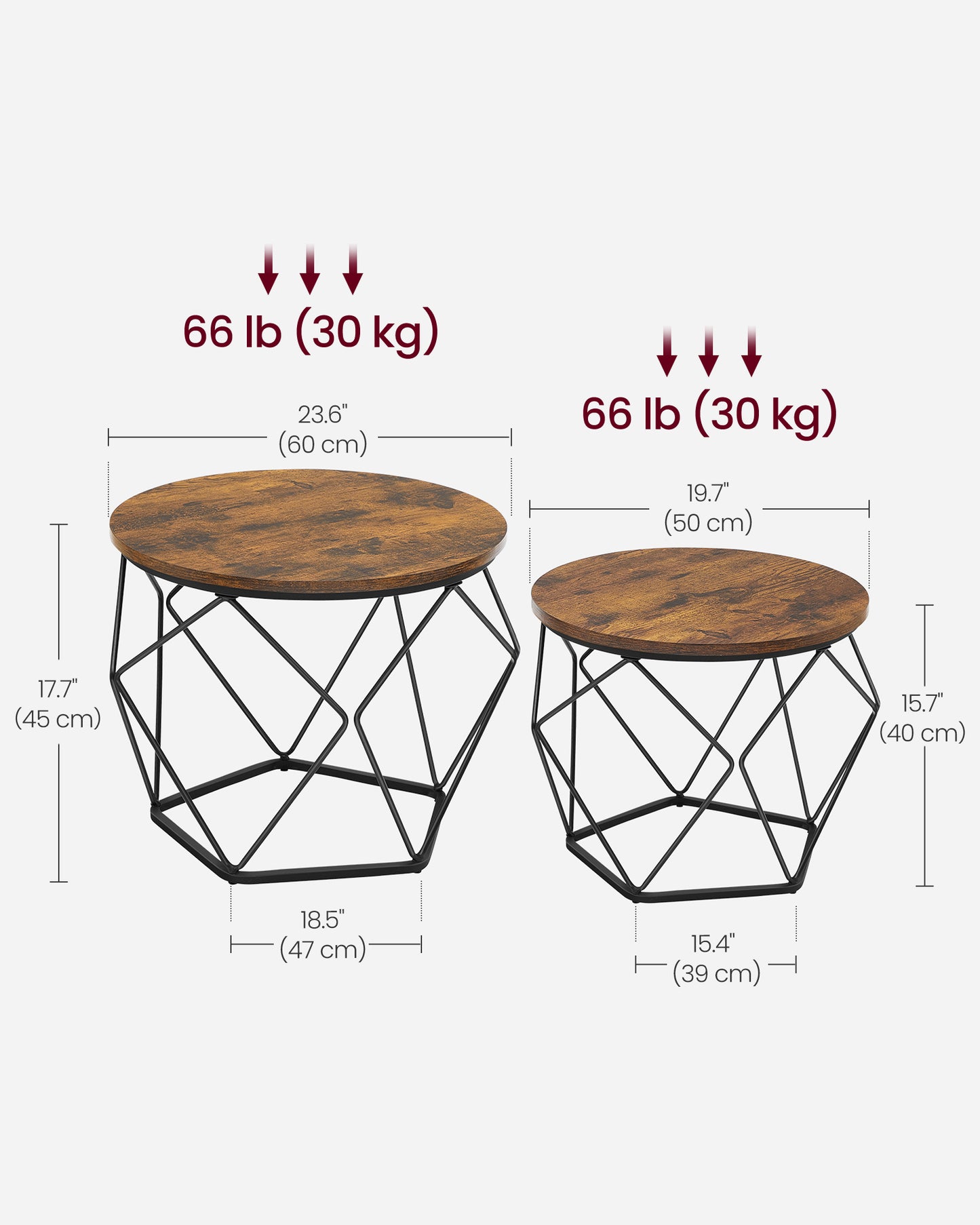 Round Coffee Table with Steel Frame Set of 2