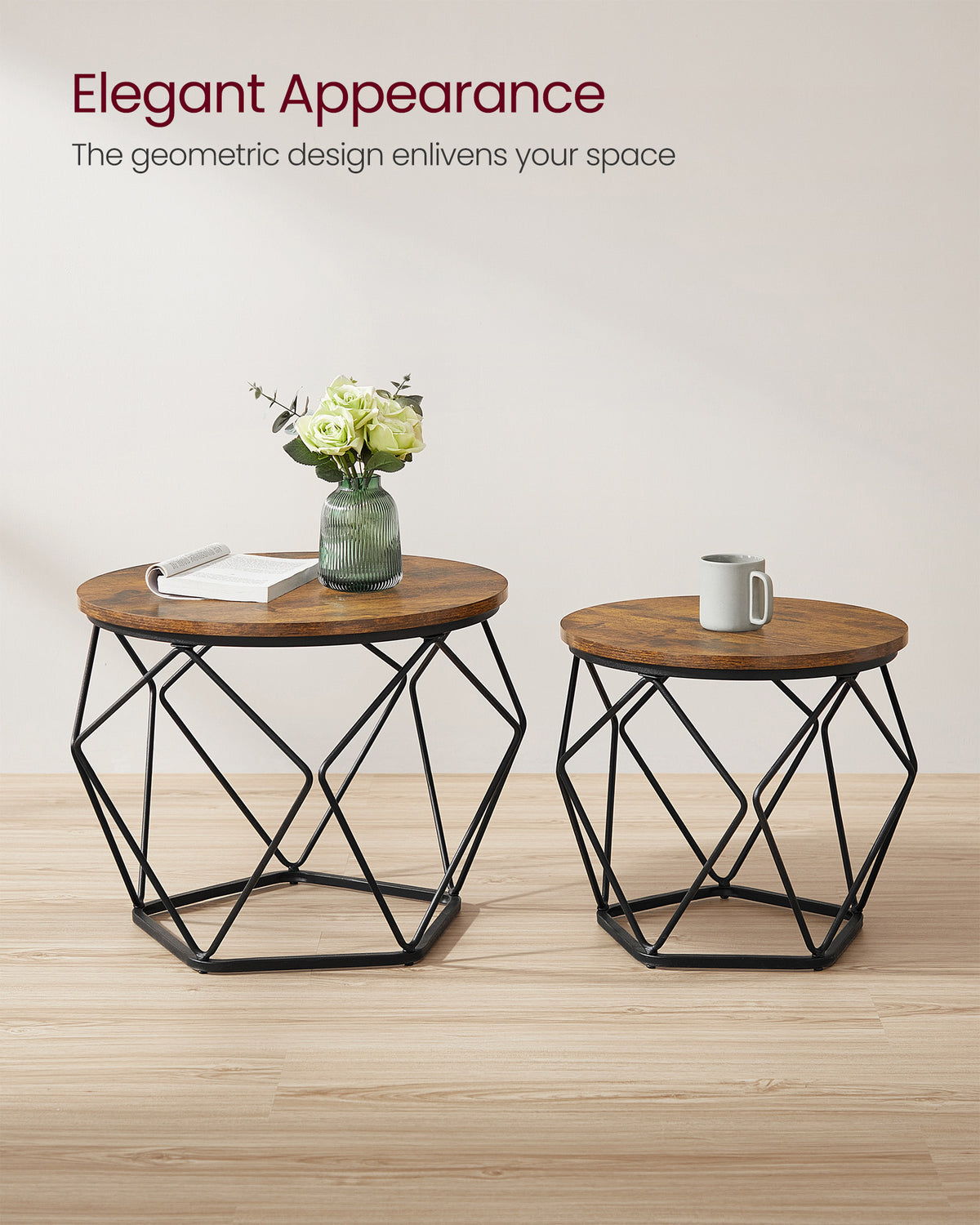 Round Coffee Table with Steel Frame Set of 2