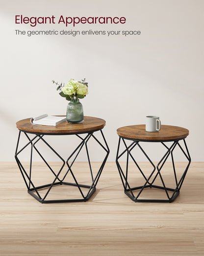 Round Coffee Table with Steel Frame Set of 2