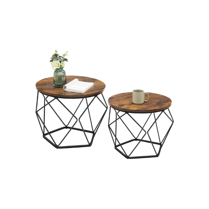 Round Coffee Table with Steel Frame Set of 2