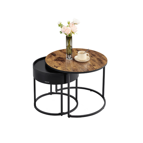 Round Coffee Tables with Hidden Storage and Top Tray, Set of 2