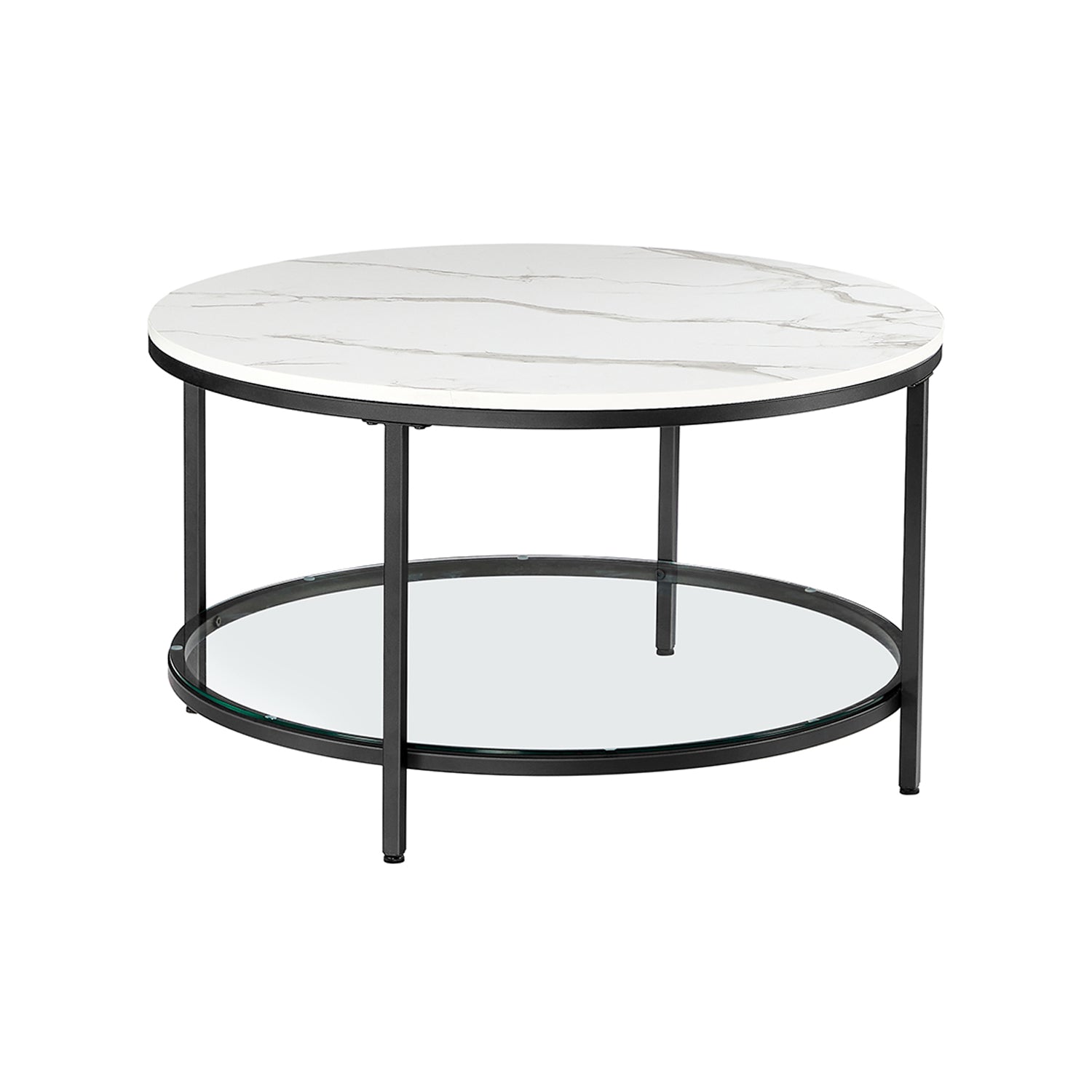 Faux Marble Round Coffee Table with Storage Shelf Marble Black and Ink Black - image 14