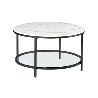 Faux Marble Round Coffee Table with Storage Shelf Marble Black and Ink Black - image 13