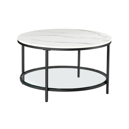 Faux Marble Round Coffee Table Marble White and Ink Black - image 1