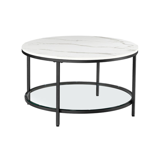 Faux Marble Round Coffee Table Marble White and Ink Black - image 1