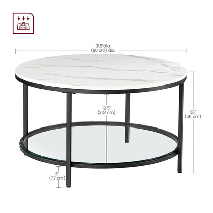 Faux Marble Round Coffee Table with Storage Shelf Marble Black and Ink Black - image 16