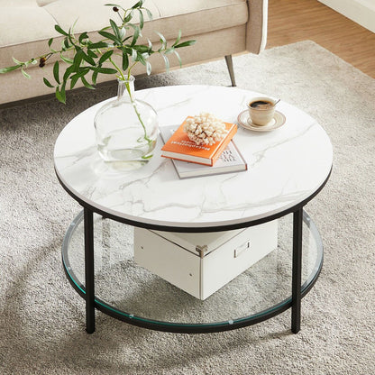 Faux Marble Round Coffee Table with Storage Shelf Marble Black and Ink Black - image 17