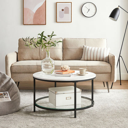 Faux Marble Round Coffee Table with Storage Shelf Marble Black and Ink Black - image 18