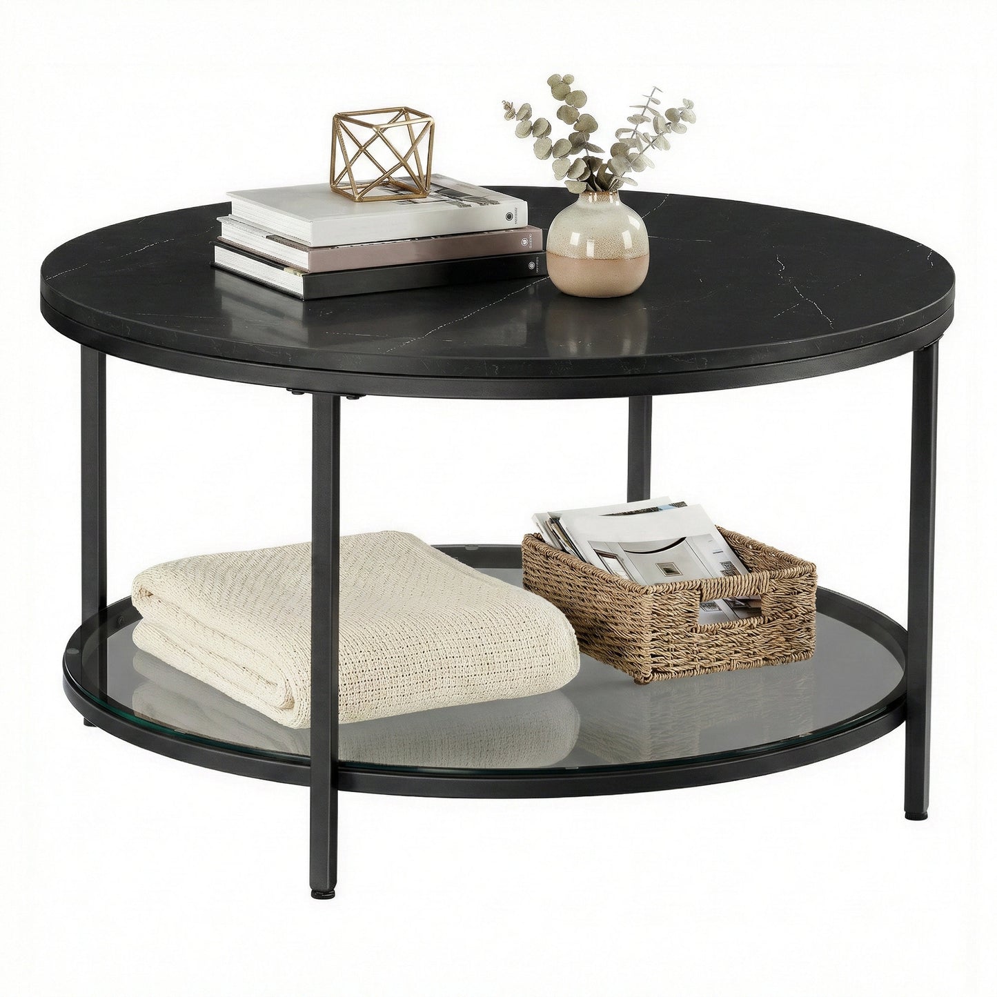 Living Room Table, Sofa Cocktail Table Faux Marble Round, Modern Coffee Table, for Living Room - image 23